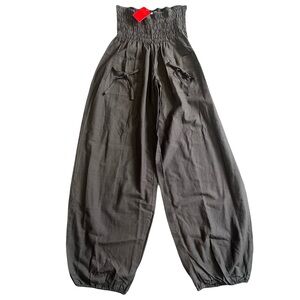 Women's Brown Parachute Harem Smocked Waist Aladdin Style Joggers Pants Small